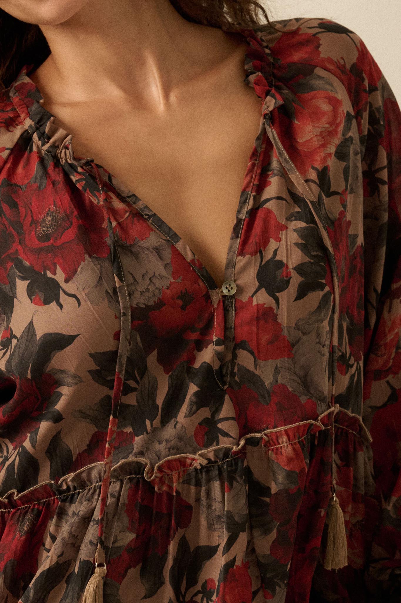 Potpourri Grove Tiered Floral Midi Prairie Dress - ShopPromesa