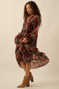 Potpourri Grove Tiered Floral Midi Prairie Dress - ShopPromesa