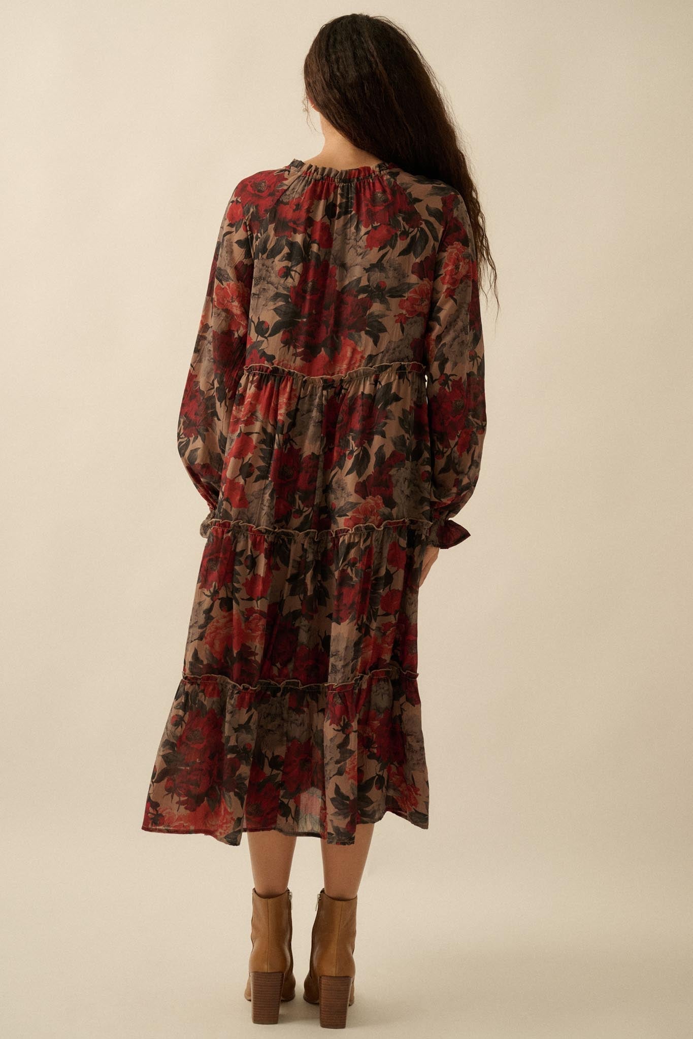 Potpourri Grove Tiered Floral Midi Prairie Dress - ShopPromesa