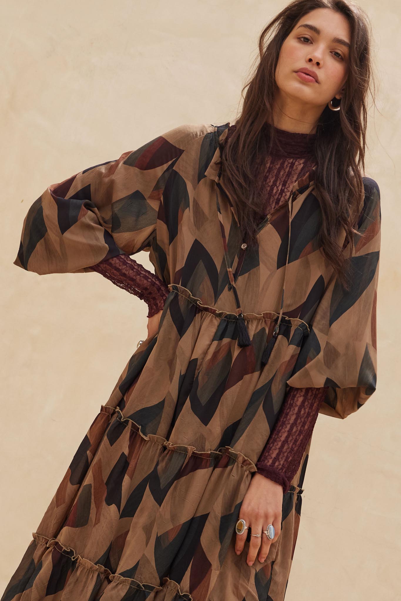 Modern Vintage Abstract-Print Midi Prairie Dress - ShopPromesa