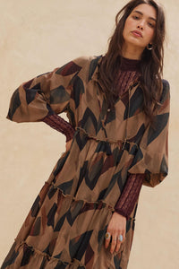 Modern Vintage Abstract-Print Midi Prairie Dress - ShopPromesa