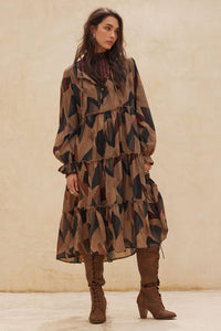 Modern Vintage Abstract-Print Midi Prairie Dress - ShopPromesa