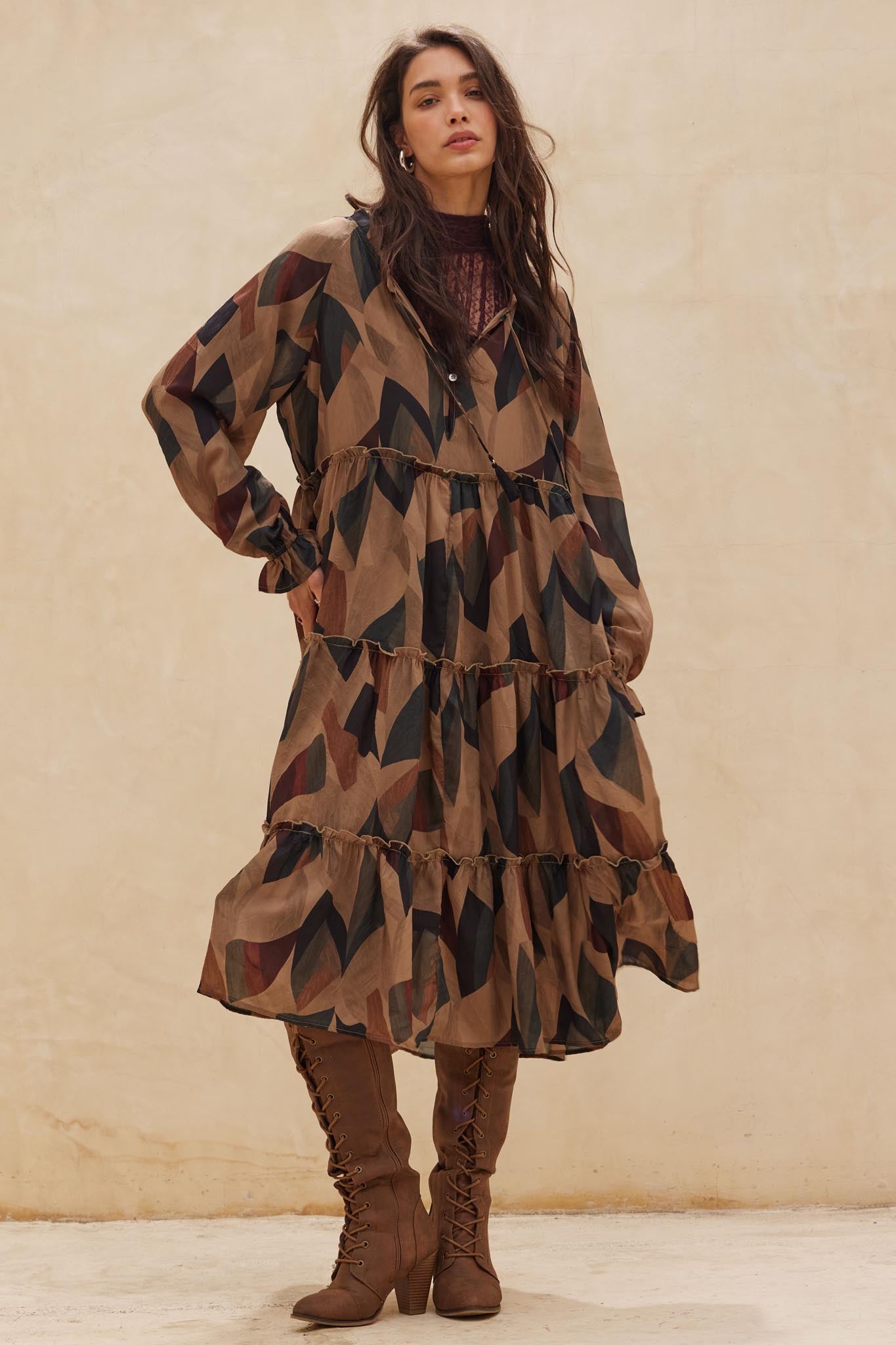 Modern Vintage Abstract-Print Midi Prairie Dress - ShopPromesa