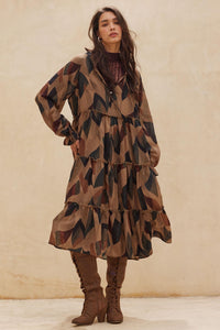 Modern Vintage Abstract-Print Midi Prairie Dress - ShopPromesa