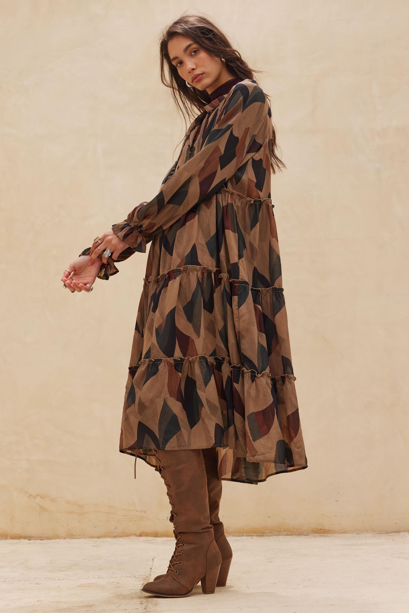 Modern Vintage Abstract-Print Midi Prairie Dress - ShopPromesa