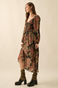 Peaceful Petals Smocked Floral Midi Peasant Dress - ShopPromesa