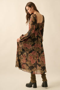 Peaceful Petals Smocked Floral Midi Peasant Dress - ShopPromesa