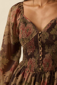 Peaceful Petals Smocked Floral Midi Peasant Dress - ShopPromesa