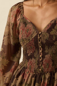 Peaceful Petals Smocked Floral Midi Peasant Dress - ShopPromesa