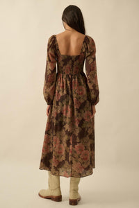 Peaceful Petals Smocked Floral Midi Peasant Dress - ShopPromesa