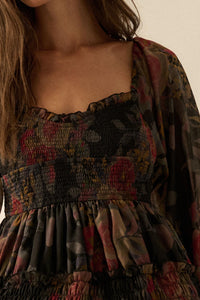 Wandering Rose Smocked Floral Chiffon Midi Dress - ShopPromesa