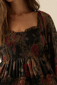 Wandering Rose Smocked Floral Chiffon Midi Dress - ShopPromesa