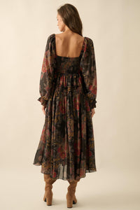 Wandering Rose Smocked Floral Chiffon Midi Dress - ShopPromesa