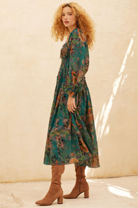 Wandering Rose Smocked Floral Chiffon Midi Dress - ShopPromesa