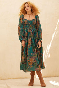 Wandering Rose Smocked Floral Chiffon Midi Dress - ShopPromesa