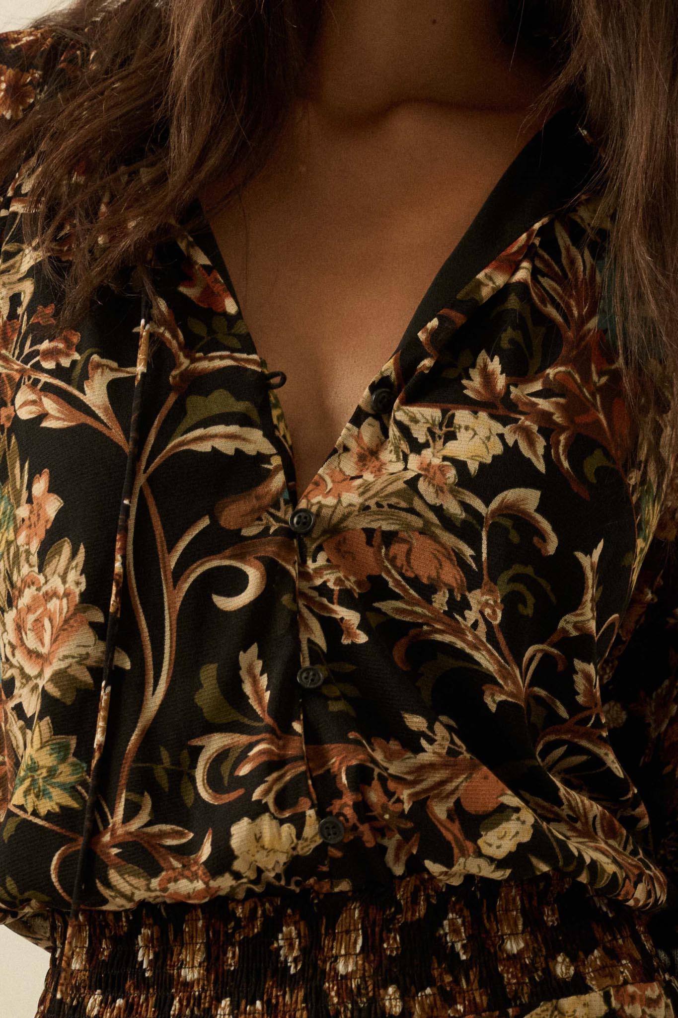 Dramatic Blooms Floral Mesh Buttoned Midi Dress - ShopPromesa