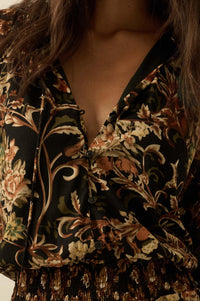 Dramatic Blooms Floral Mesh Buttoned Midi Dress - ShopPromesa