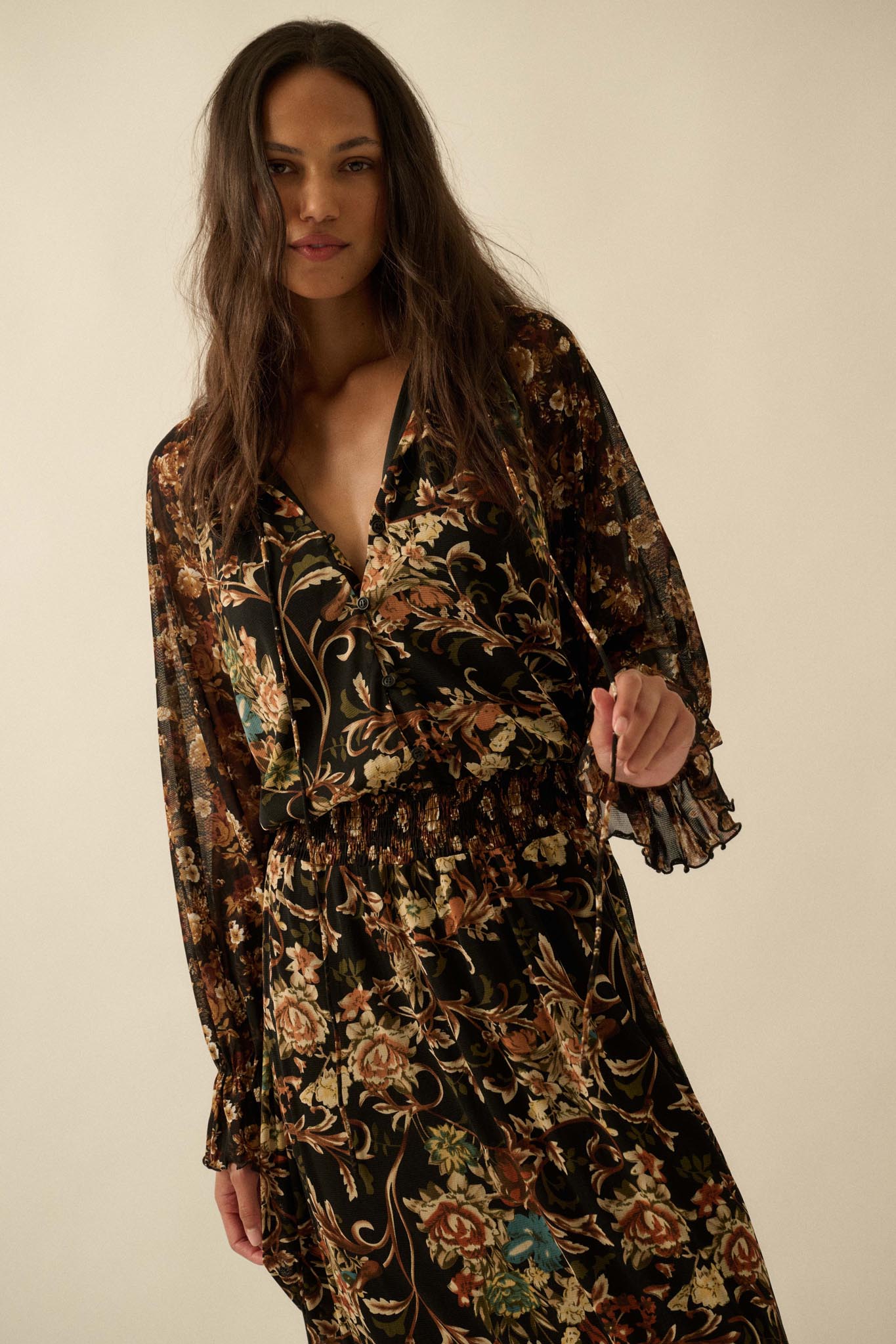 dramatic midi dress A Little Dramatic Floral Midi Dress- Royal Blue