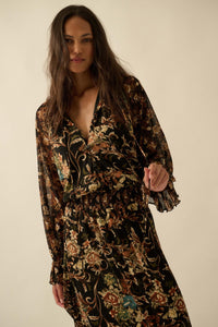 Dramatic Blooms Floral Mesh Buttoned Midi Dress - ShopPromesa