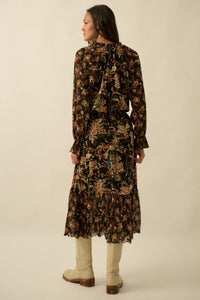 Dramatic Blooms Floral Mesh Buttoned Midi Dress - ShopPromesa