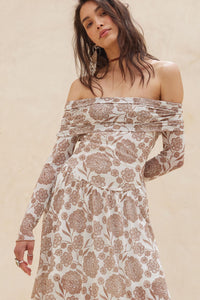 Fallen Flowers Floral Mesh Off-Shoulder Midi Dress - ShopPromesa