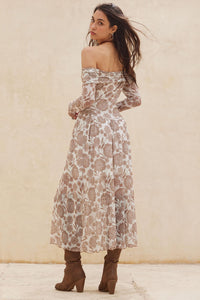 Fallen Flowers Floral Mesh Off-Shoulder Midi Dress - ShopPromesa