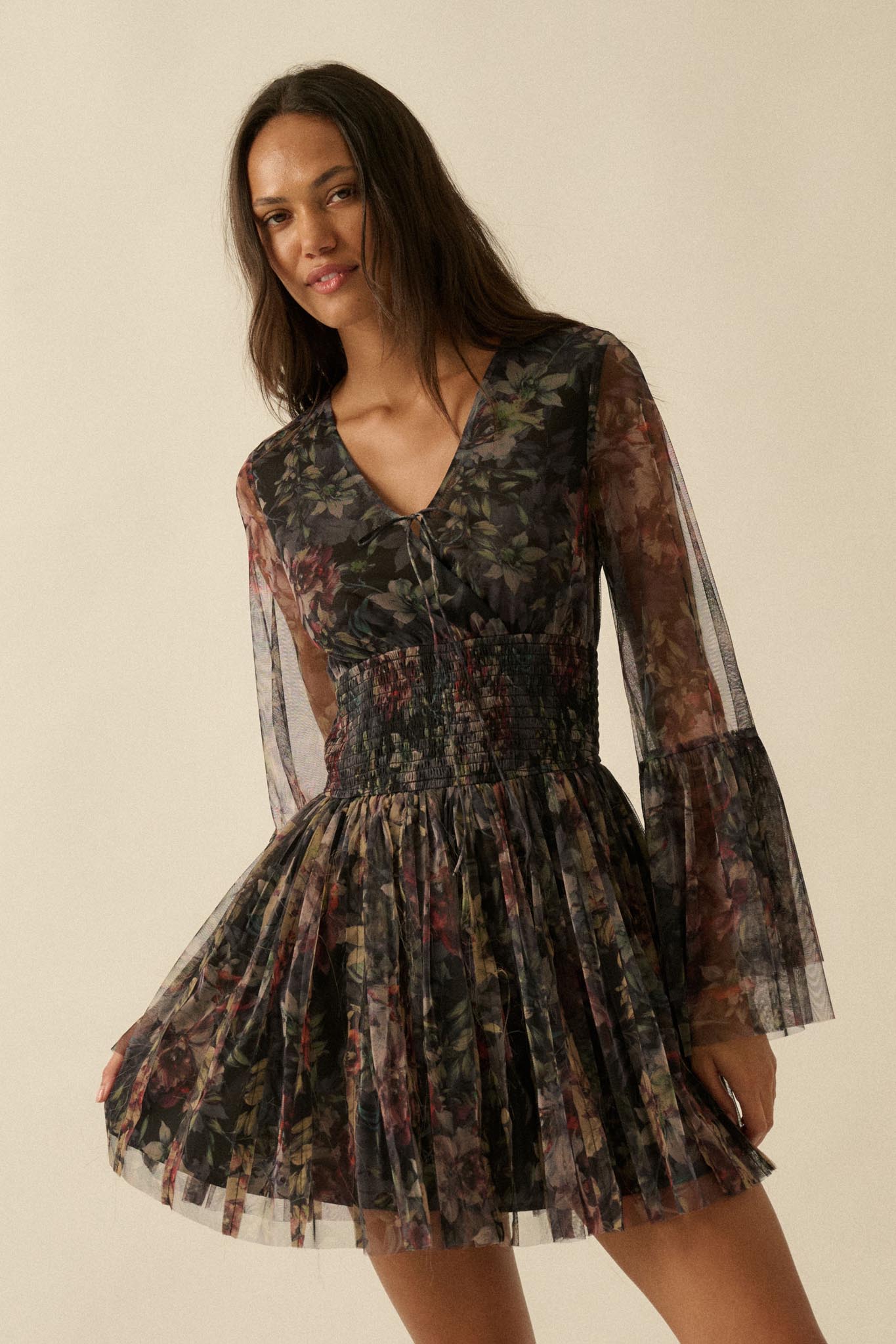 Pure Bliss Layered Floral Tulle Pleated Mini Dress - ShopPromesa