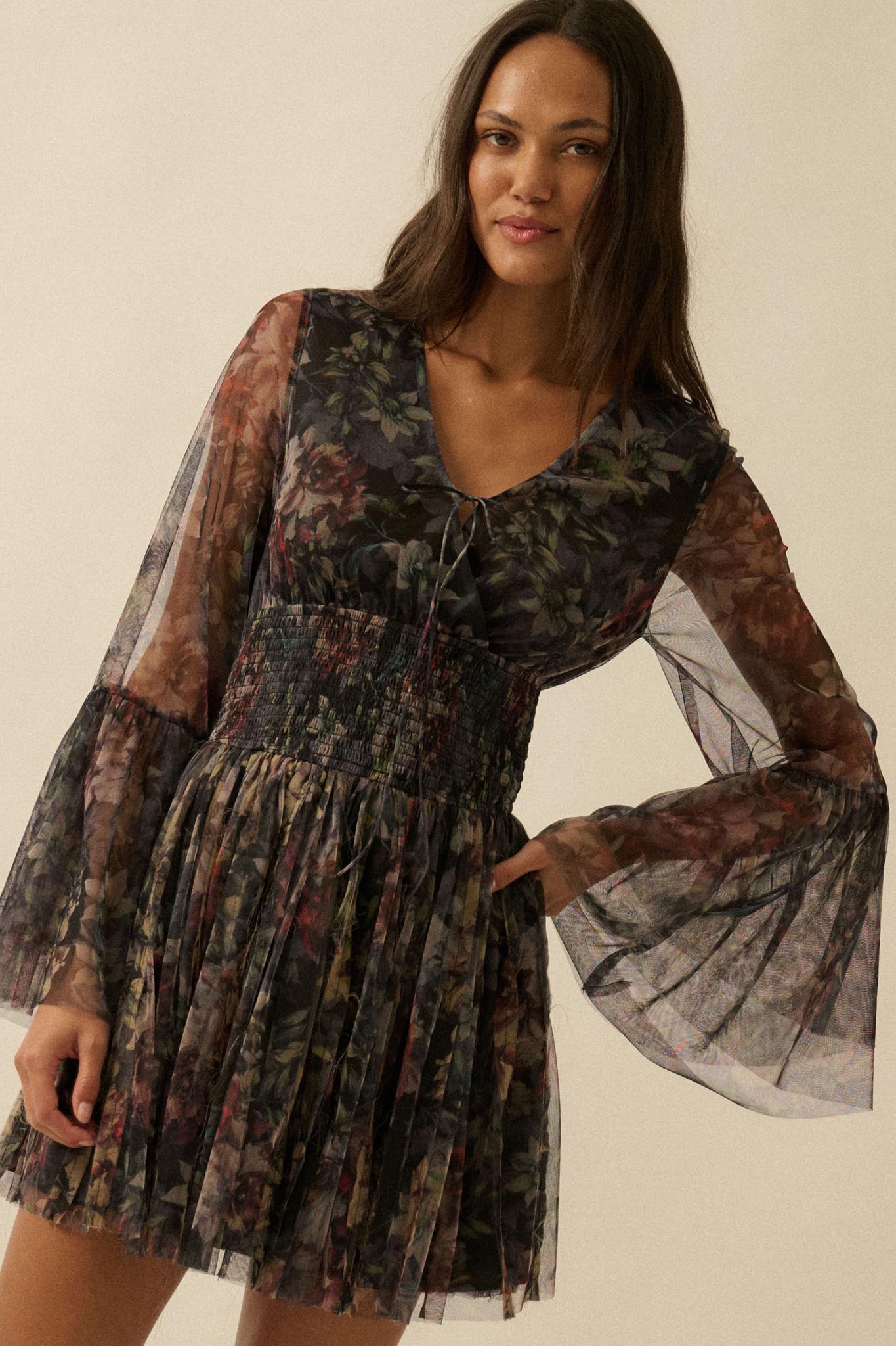 Pure Bliss Layered Floral Tulle Pleated Mini Dress - ShopPromesa