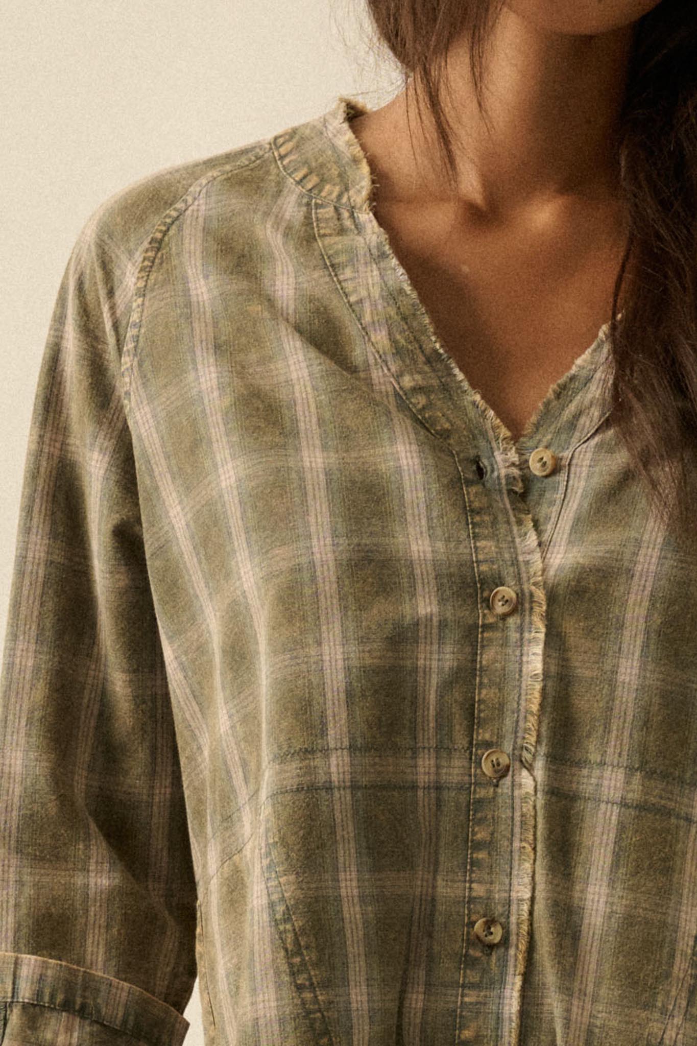 Back Roads Plaid Flannel Raw-Edge Mini Shirt Dress - ShopPromesa
