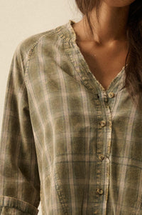 Back Roads Plaid Flannel Raw-Edge Mini Shirt Dress - ShopPromesa