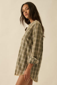 Back Roads Plaid Flannel Raw-Edge Mini Shirt Dress - ShopPromesa