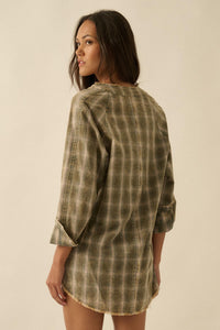 Back Roads Plaid Flannel Raw-Edge Mini Shirt Dress - ShopPromesa