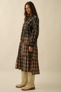 Truly Tartan Tiered Plaid Midi Prairie Dress - ShopPromesa