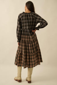 Truly Tartan Tiered Plaid Midi Prairie Dress - ShopPromesa