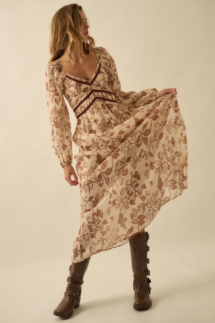 Beautiful Roots Floral Velvet-Trim Maxi Dress - ShopPromesa