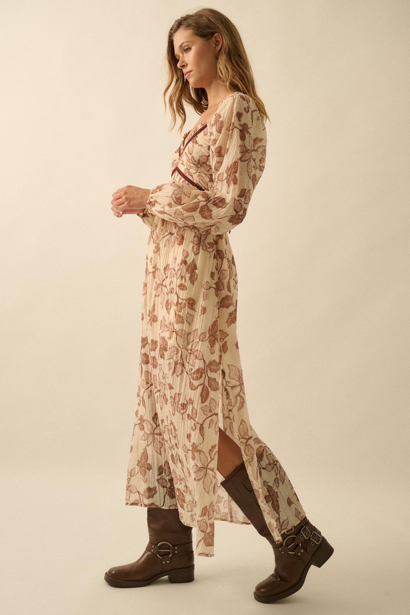 Beautiful Roots Floral Velvet-Trim Maxi Dress Beautiful Roots Floral Velvet-Trim Maxi Dress
