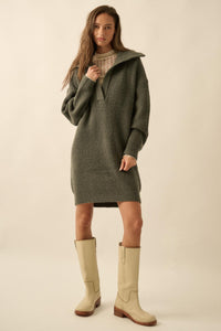 Warm It Up Collared Split-Neck Mini Sweater Dress - ShopPromesa