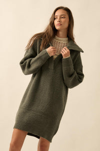 Warm It Up Collared Split-Neck Mini Sweater Dress - ShopPromesa