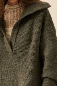 Warm It Up Collared Split-Neck Mini Sweater Dress - ShopPromesa