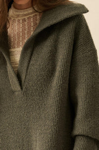 Warm It Up Collared Split-Neck Mini Sweater Dress - ShopPromesa