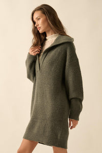 Warm It Up Collared Split-Neck Mini Sweater Dress - ShopPromesa