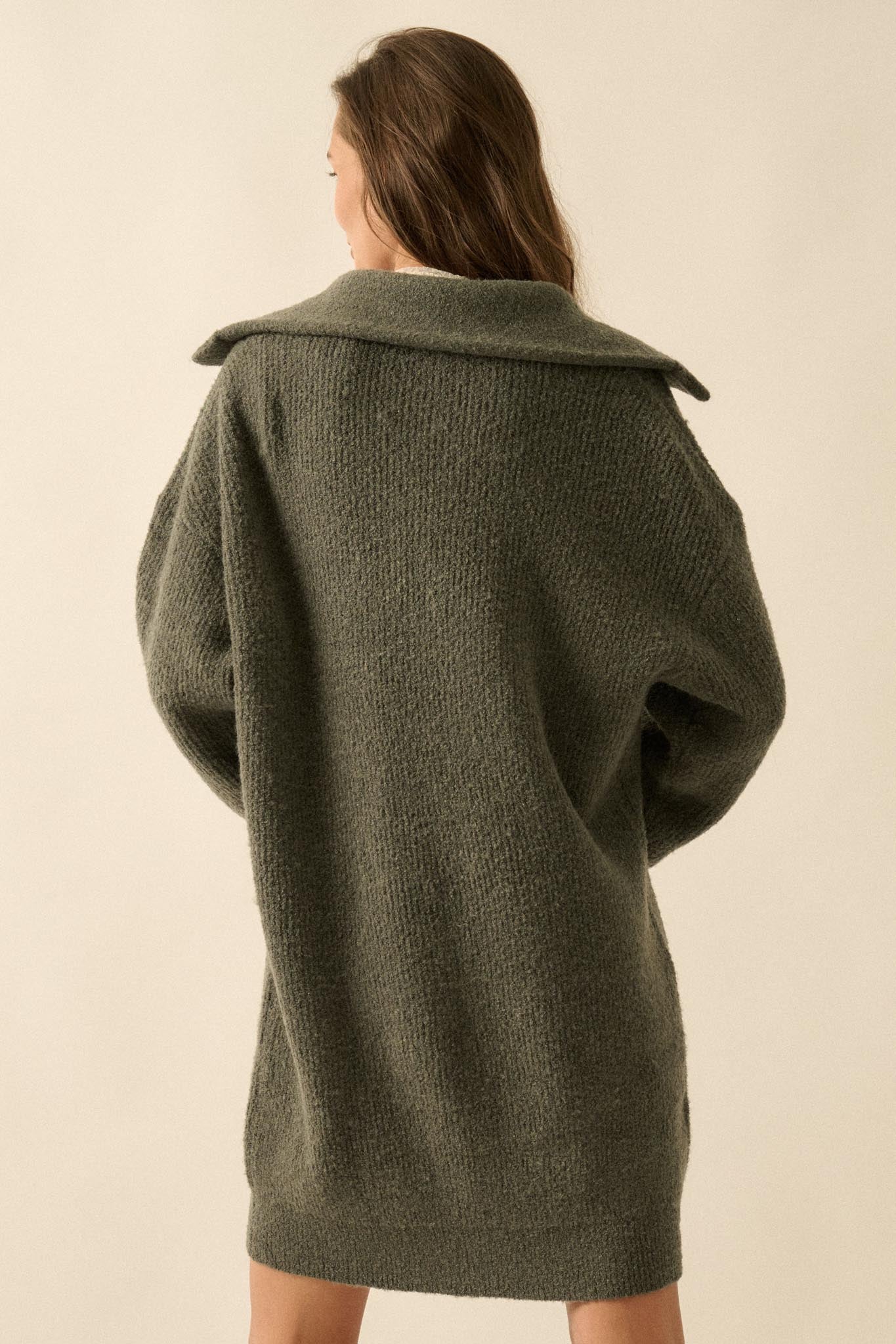 Warm It Up Collared Split-Neck Mini Sweater Dress - ShopPromesa