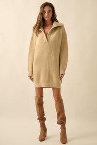 Warm It Up Collared Split-Neck Mini Sweater Dress - ShopPromesa