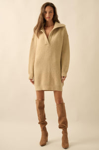 Warm It Up Collared Split-Neck Mini Sweater Dress - ShopPromesa