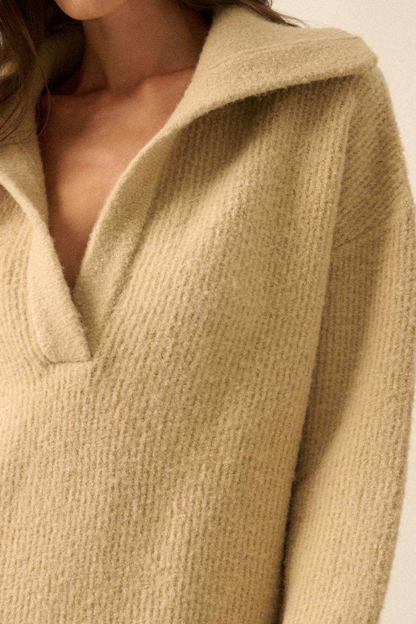 Warm It Up Collared Split-Neck Mini Sweater Dress - ShopPromesa