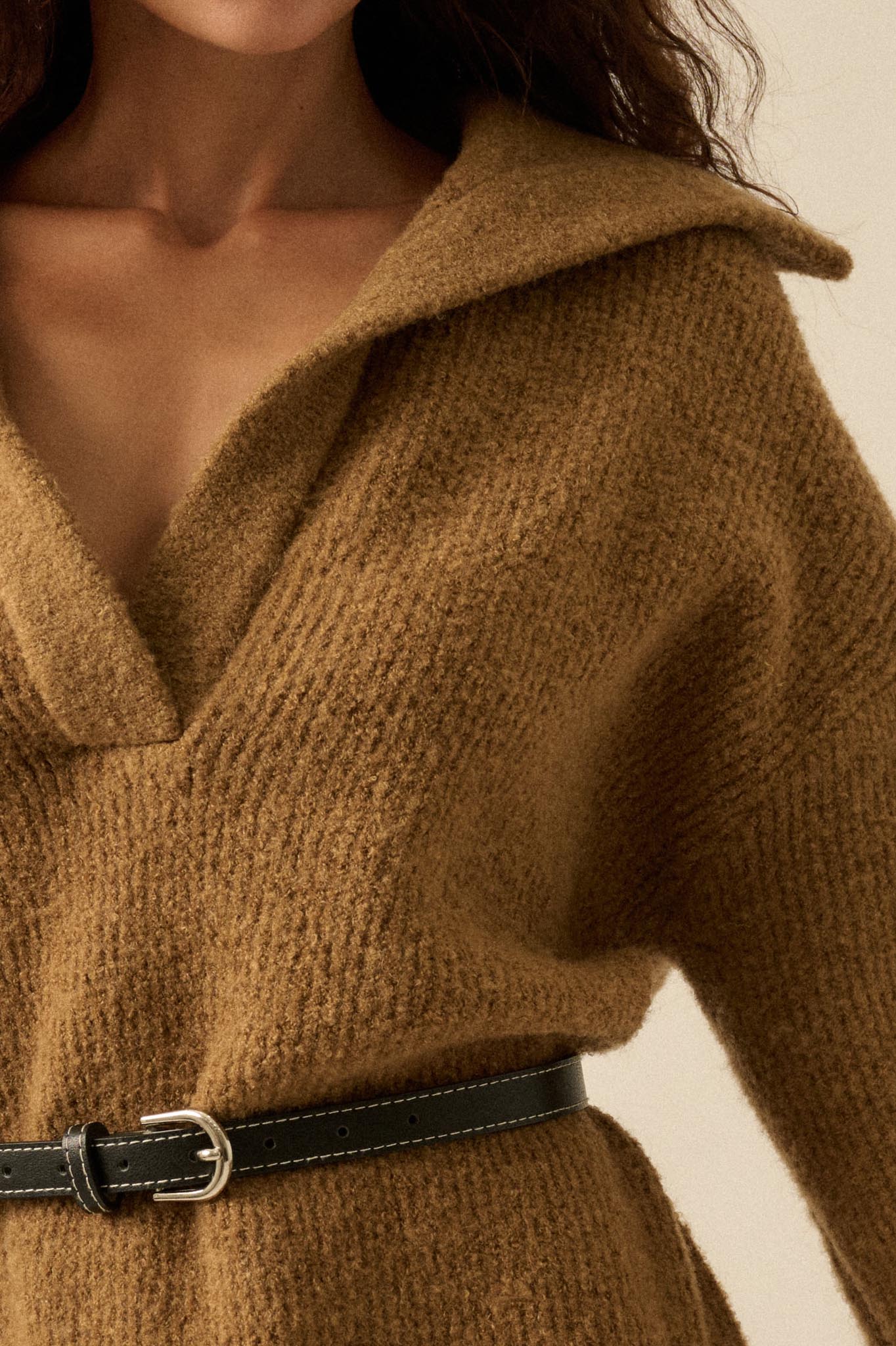 Warm It Up Collared Split-Neck Mini Sweater Dress - ShopPromesa