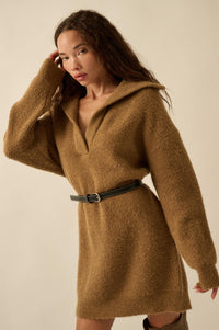 Warm It Up Collared Split-Neck Mini Sweater Dress - ShopPromesa