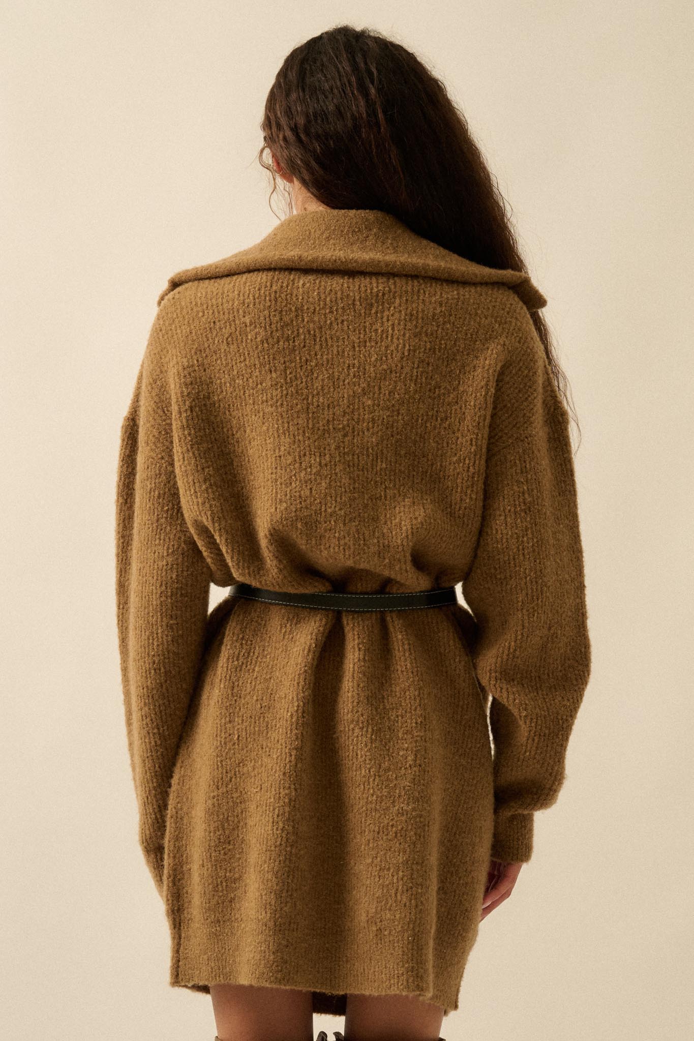 Warm It Up Collared Split-Neck Mini Sweater Dress - ShopPromesa