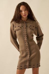 Stitch Perfect Collared Mini Sweater Shirt Dress - ShopPromesa