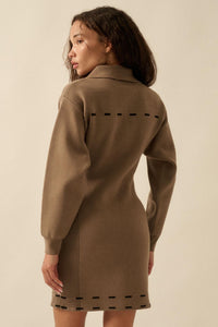 Stitch Perfect Collared Mini Sweater Shirt Dress - ShopPromesa